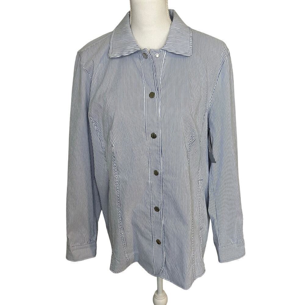 Chico's NWT blue and‎ white striped long sleeve snap front blazer size 16 /18
